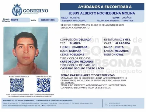 Difunden ficha de búsqueda de joven desaparecido en Celaya