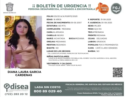 Emiten alerta de búsqueda por joven desaparecida en Teotihuacán