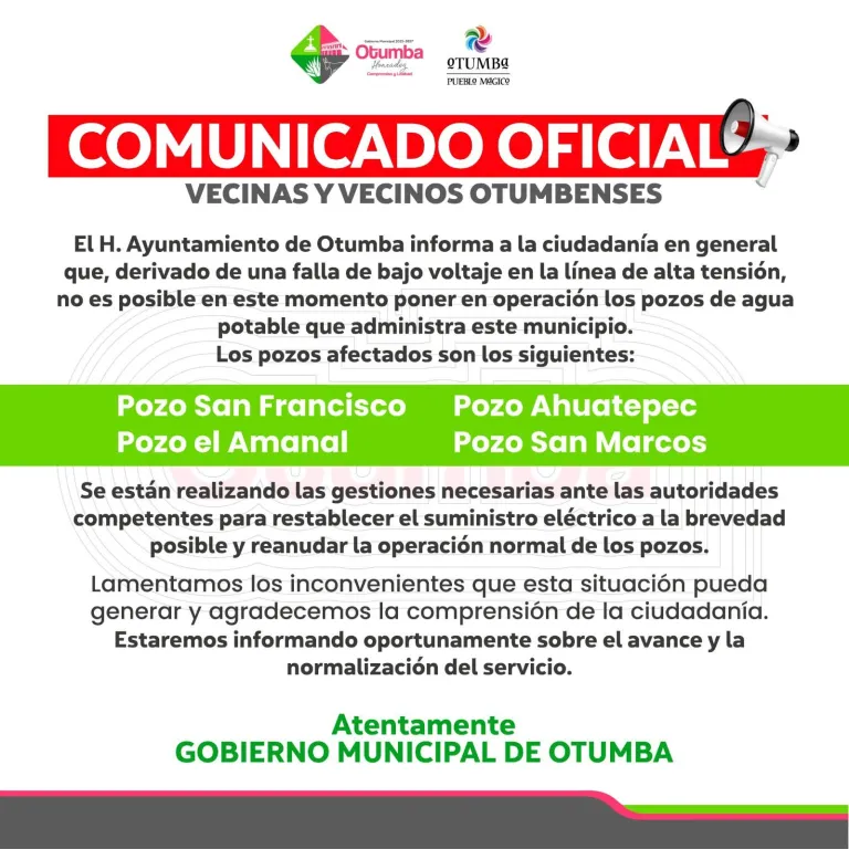 Interrumpen bombeo de agua por falla eléctrica tras caída de globo.