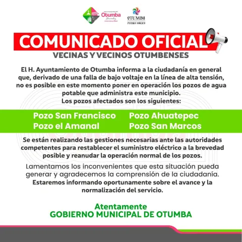 Interrumpen bombeo de agua por falla eléctrica tras caída de globo.