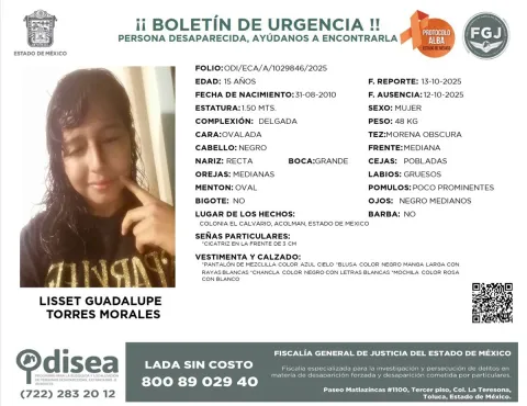 Urgente: Activan Protocolo Alba por Desaparición de Adolescente en Acolman